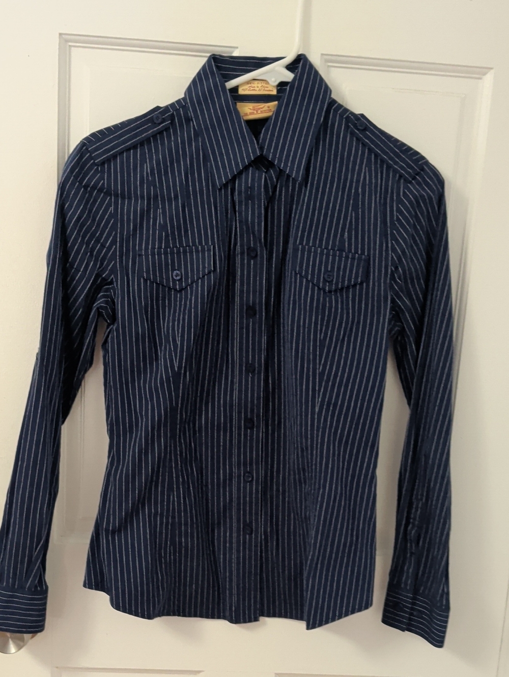 R.M. Williams Navy Pinstripe Long-Sleeve Dress Shirt